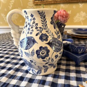 Twirly jug hand painted - Bird design in blue.