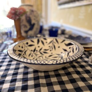 Rimmed Salad Bowl Blue leaf design.